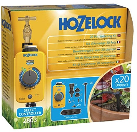 HOZELOCK 2803 0000 - Kit di irrigazione a Goccia da 20 vasi: Sistema Completo autonomo con Programmatore Controller, Ideale per Piante in Vaso e fioriere, per irrigazione precisa e a Risparmio idrico