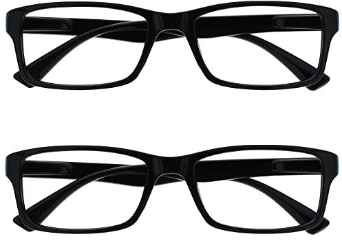 OPULIZE PEP Lesebrille für Damen und Herren - 2er-Pack - Große Rechteckige Brille - Komfortable Federscharniere - Kratzfest - Schwarz - UVR +2.50