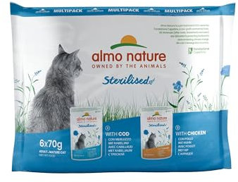 almo nature Multipack Katzenfutter nass Holistic Sterilised mit Kabeljau - mit Huhn 6x70g, 1er Pack (1 x 0.420 kilograms)