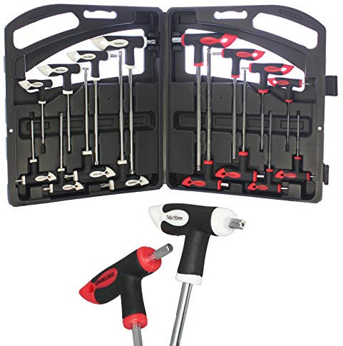 Spares2go 16 Piece T Handle Metric Hex Key Allen & Star Torx Screwdriver Set