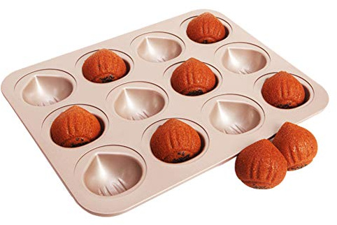CANDeal Chestnut Muffin Pan for Baking,Nonstick Cupcake Tin 12 Cavity, Novelty Cake Pan, Special Madeleine Muffin Cake Baking Mould,Cheesecake Pans