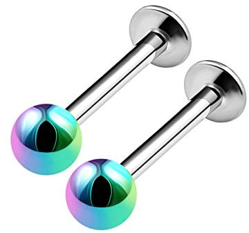 KJM FASHION 2 STK Edelstahl Monroe Labret 1,6 mm 14g 10mm 3/8 4mm Eloxiert Kugel Spider Bite Tragus Snakebites Vertical Labret Ohrringe Piercing Schmuck 3243