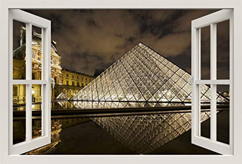 Unified Distribution Louvre Paris - Wandtattoo mit 3D Effekt, Aufkleber für Wände und Türen Größe: 92x61 cm, Stil: Fenster