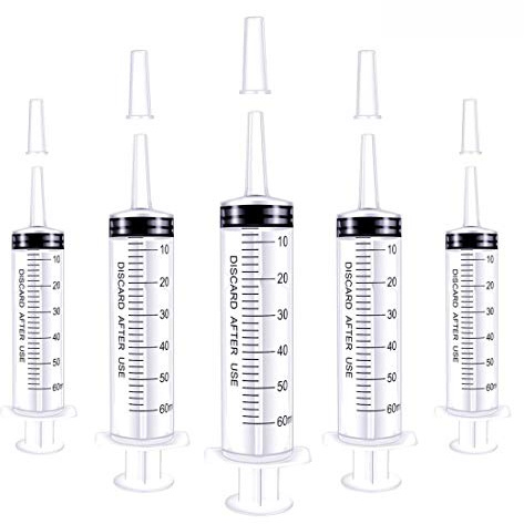Gebildet 5-pack Trädgårdsspruta 60ML,Matlagningssprutor, Plastfodersprutor, Marineringsextraktionssprutor för Hydroponics Mätning av Näringsämnen, Vattning, Påfyllning,Laboratorieexperiment