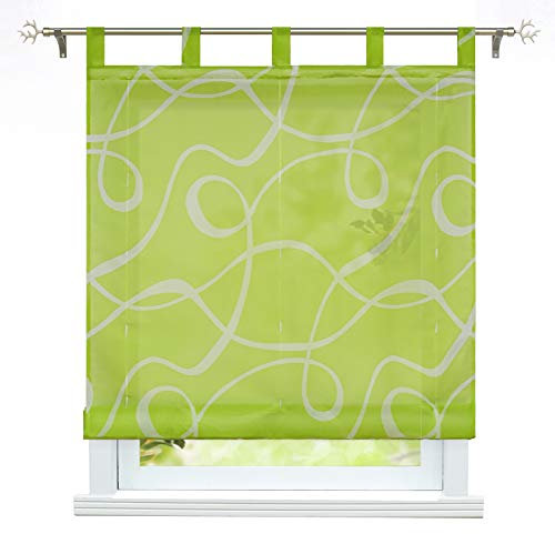 ESLIR Raffrollo mit Schlaufen Transparente Raffgardinen Schlaufenrollo Modern Gardinen Küche mit Strichen-Muster Grün BxH 120x150cm 1 Stück