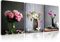 3X Tableau Peinture Sur Toile de Pivoine Rose Dans Le Vase, PIY PAINTING Prêt Suspendu Tableau Peinture pour Art Déco Murale Salle de Bain, Image de la Plante comme Cadeau de Noël Anniversaire 30x40cm
