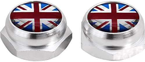 Cache-Rivets pour Plaque d'immatriculation Drapeau Anglais Royaume-Uni UK (Argent)