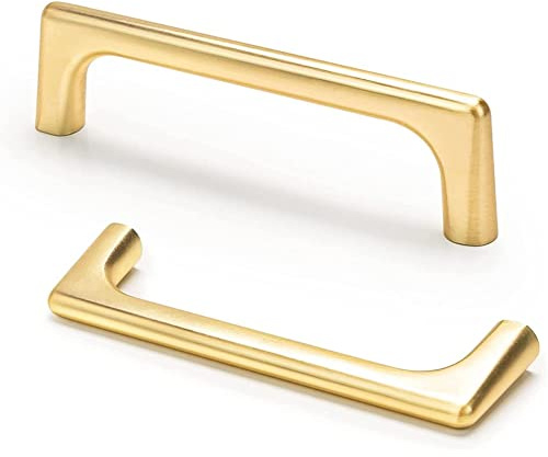 ANSIEDIO 2-Piece Modern Minimalist Brushed Brass Zinc Alloy Cabinet Handles, Hole Distance 96mm, Screws Included