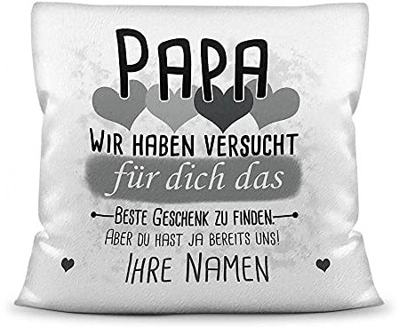 PR Print Royal Kissen mit Füllung Papa von mehr Kindern - Personalisiert mit Wunschnamen in Grau - zum Geburtstag und Vatertag - Kissen Polyester weiß - flauschig, 40 x 40 cm