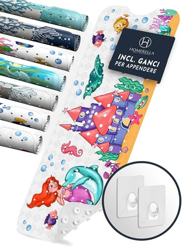 Homerella® Badewannenmatte rutschfest Kinder - 100% BPA frei Inkl. 2 Haken zum Aufhängen 100x40cm - Antirutschmatte Badewanne Baby hautsensitiv & schimmelresistent - Badematte rutschfest & waschbar