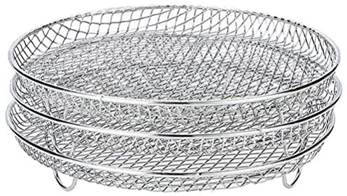 Sahgsa 3 Stück Grillkorb Backofen Edelstahl Heißluftfritteuse Grillkorb 3 Stapelbare Grillkorb Stand Grillgitter Backkorb Küche Kochwerkzeug Zubehör Pommes frittes,