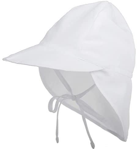 Malaxlx Kleinkind Sonnenhut Weiß Sommermütze Kinder Schirmmütze mit Nackenschutz und Bindebändern Mütze Flapper UV Schutz Strand Hut für 2-5 Jahre Mädchen Jungen