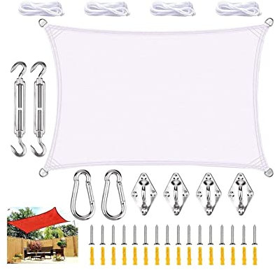MCWJDSD Sonnensegel Rechteckig Mit Befestigungsseile, Sonnenschutz Wasserabweisend UV-Schutz, Sonnendach Geeignet Für Garten Balkon Camping Terrasse (Color : White, Size : 4x5m)