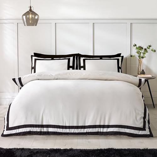 Catherine Lansfield So Soft Mono Panel King Duvet Cover Set with Pillowcases Cream Black