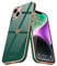 Teageo for iPhone 14 Plus Case Cute Heart Pattern for Women Girls Slim Luxury Bling Plating Soft TPU Anti-Scratch Shockproof Bumper Phone Case for iPhone 14 Plus, Blackish Green