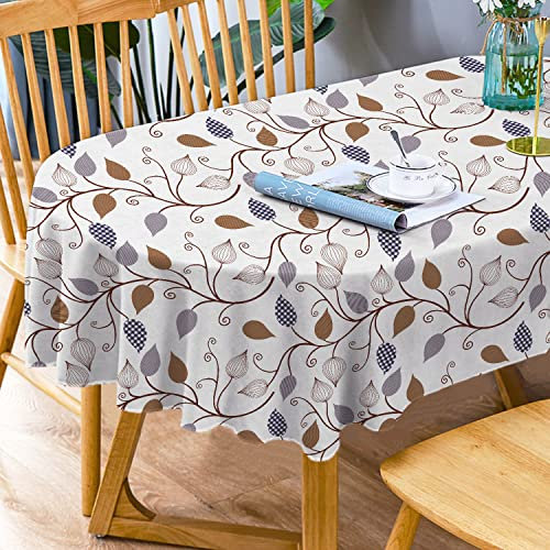 Bnejvif Ovale Tischdecke, braune Blätter, Moderne Karierte Tischdecke, für drinnen und draußen, wasserdicht, knitterfrei, langlebig, Gingham-Tischdecke für ovale Tische 137 x 183 cm