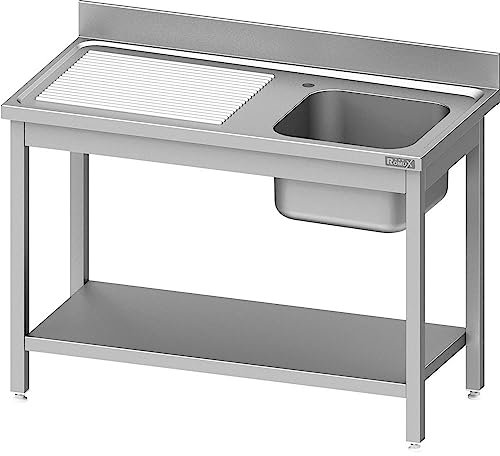 Romux® Fregadero de Acero Inoxidable de 1 Seno con Escurridor Izquierda 1600x700x850 mm Desmontable | Pica Industrial con patas | Pila Lavadero