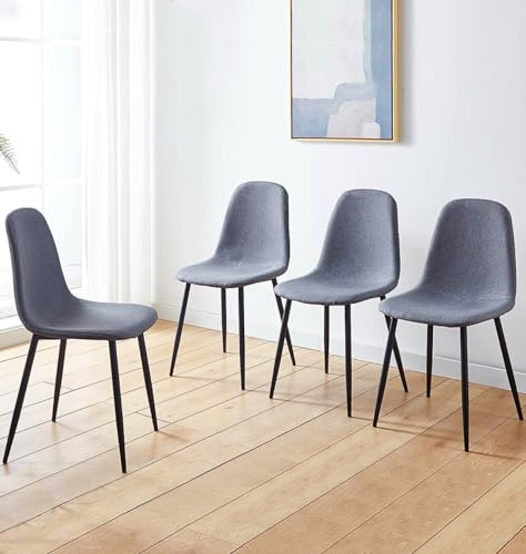 Hallowood Furniture Cullompton Dining Chairs Set of 4 with Black Metal Legs | Modern and Stylish Solid Back Dark Grey Kitchen Chairs in Fabric Upholstery and Metal Legs for Home, Restaurant and Office