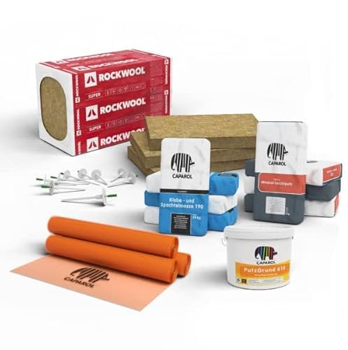WDVS Vollwärmeschutz mit Mineralwolldämmplatte DÄMMSTOFFDÜBEL GRUNDIERUNG und FASSADENPUTZ 100mm/10cm-1M2