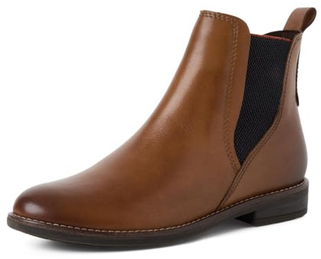 MARCO TOZZI Damen Chelsea Boots aus Leder Flach, Braun (Muscat), 36