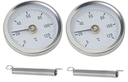 2St Edelstahl Rohrthermometer Anlegethermometer Heizungsrohr 0-120°C Heißwasserthermometer Bimetall Temperaturanzeige mit Aufsteckfeder 63mm Heißes Wasser Rohr Thermometer Zeigerthermometer für Rohre