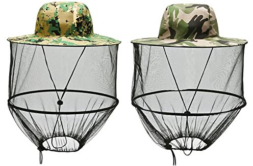 YOYIAG Moskitonetz Sonnenhut Anglerhut Mückenschutz Hut 2 Stück Mückennetz Bienenschutz Moskitonetz Schutz Fischerhut für Outdoor Gartenarbeit Dschungel AngelnImker Hut für Imkerei, Fischerei