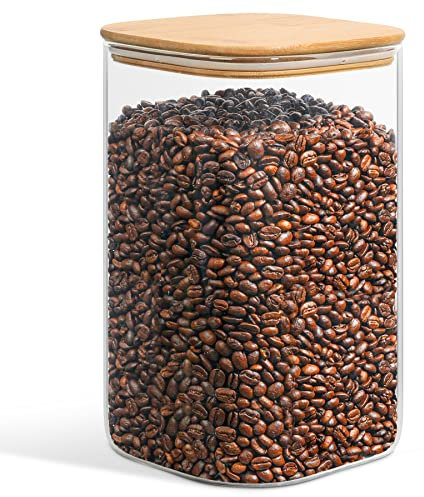 ComSaf 4600ml Vorratsgläser mit Deckel 1er Set, Φ15cm Keksglas Vorratsdosen Eckig mit Deckel Luftdicht Holz, Aufbewahrungsgläser zur Küche,Vorratsglas für Nudeln, Hafer, Getreide, Kekse