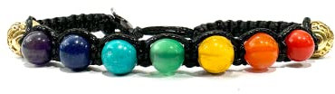 Samsara Bracciale Tibetano Buddista 7 CHAKRA Orgonico - shamballa con sette pietre diverse - Filo in cotone cerato di alta qualità (NERO)