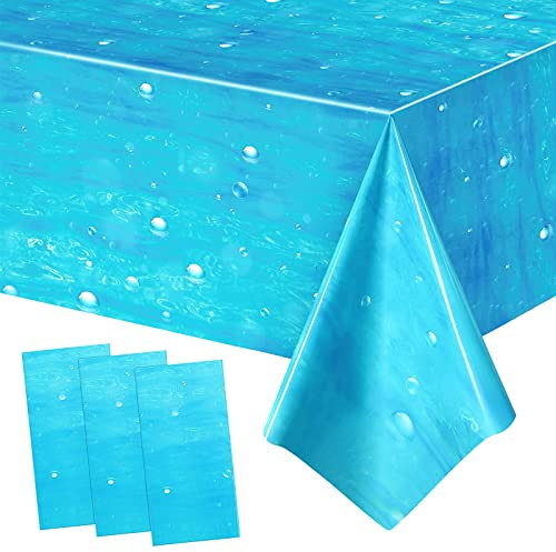 HonGien 3 Stück Einweg-Tischdecke, Rechteckige Tischtuch, Tischdecken im Blauen Meer-Stil für Strandparty, Geburtstagsfeier, Sommer-Pool-Party, Picknick im Freien, 54 x 108 Zoll (Blau)
