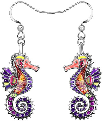 RAIDIN Nette Emaille Legierung Ozean Tier Kreative Seepferdchen Baumeln Ohrringe für Damen Mädchen Mode Meer Tierschmuck für Geschenke Geburtstag Charms (Orchidee)