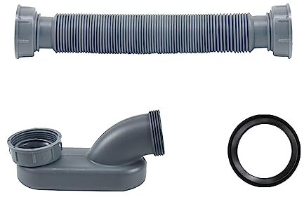 Badewannenabläufe, flexibles Abflussrohr, Badewanne, Dusche, Wasserschlauch, Sanitär, flach, P-Falle, freistehend, Wannenablauf für Badewanne (grau)