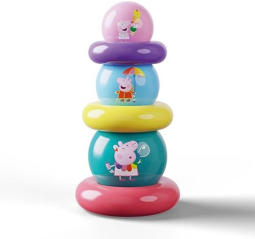 DQB DeQUBE Peppa Pig-Set mit stapelbaren Bällen und Ringen, Gesamthöhe 25 cm (Deqube 920D00054), Mehrfarbig