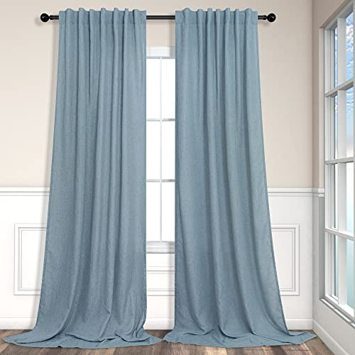 Pitalk Tende per soggiorno e sala da pranzo, 2 pannelli, con tasca posteriore, in iuta filtrante per la luce, tende in lino blu pietra, 250 cm, per porta scorrevole in vetro, camera da letto, grigio,