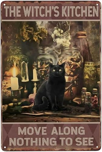 Vintage The Witch Kitchen Vintage Metall Blechschilder Retro Garage Schilder für Männer Wanddekorationen Altes Auto Shop Poster Öl- und Tankstelle Schild Man Cave Decor 20 x 30 cm