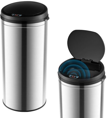 COSTWAY Poubelle Cuisine Automatique 30 Litres en Acier Inox avec Cerclage, Poubelle à Capteur Automatique Fermeture Douce, Anti-Empreintes