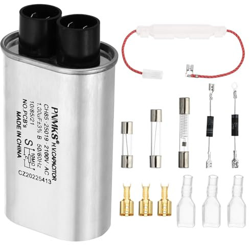 PATIKIL Microwave Capacitor Kit, 1uF AC 2100V High Voltage Capacitor with 8Pcs Accessories Replacement for Universal Microwave Oven, Silver Tone