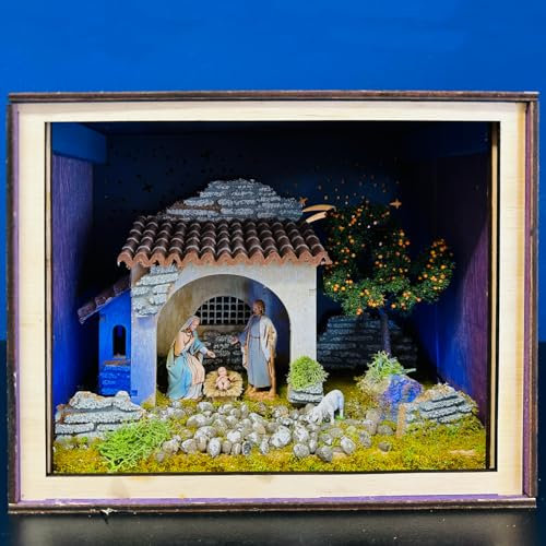 Komplette Krippenbox 20 x 25 x 20 cm (7,87 x 9,84 x 7,87 Zoll) beleuchtet bei 3,5 Volt | 100% Made in Italy - Unikate in limitierter Produktion, Weihnachtsatmosphäre Komplette Moranduzzo cm 6,5
