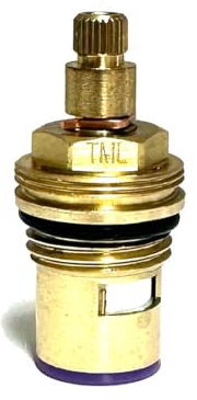 Wasserhahn-Kartuschenventil gegen den Uhrzeigersinn zum Öffnen von 24 Zähnen auf Spline, 50 mm Gesamthöhe mit Gewindemanschette, Lieferung mit massiver Messingschraube CC6 Spline-Größe