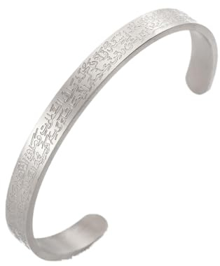 UNIFT Islamic Ayatul Kursi Bracelet for Women Men Stainless Steel Muslim Islamic Allah Arabic Calligraphy Openable Cuff Bracelet Islam Eid Ramadan Gifts (sliver)