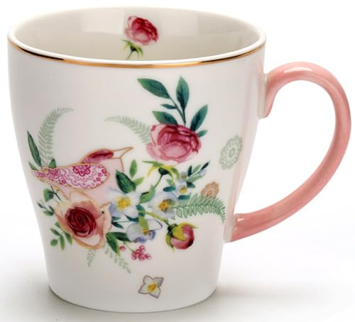 Eplze Porzellan-Tee-Set, Gartenvogel und Blumen-Serie, 325 ml, Kaffeetasse (hohe Tasse)