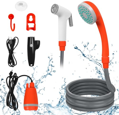 NAIZY Douche de camping avec pompe portative pour le camping, l'extérieur, avec tuyau et crochet de suspension fixe, pour jardin, plage, camping, voyage, lavage de voiture