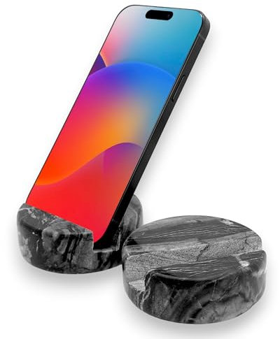 TransMarble Luxuriöser Marmor-Handy-Ständer für beliebte Smartphones (1 Stück) – echter massiver Marmor-Handy-Ständer als Büroschreibtisch oder Küchenarbeitsplatten-Dekor (Holz, schwarz)