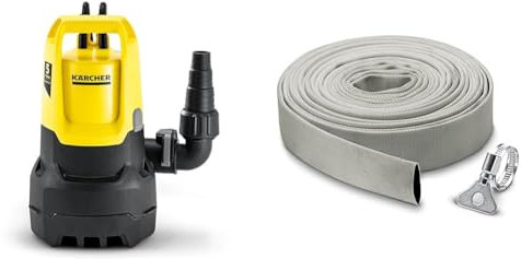 Kärcher SP 9.500 Dirt Pompe d'Évacuation pour Eaux Chargées, Débit : 9500 l/h, Profondeur : max. 7 m & 29971000 Acier inoxydable Kit Tuyau Plat en Textile et Collier de Serrage 10 m, Gris