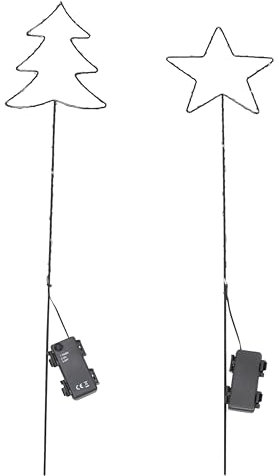 FRANK FLECHTWAREN LED-Stecker Tanne & Stern, 2er Set, LEDs, batteriebetrieben, Timerfunktion, An-/Aus-Schalter, Höhe 70 cm, 75 cm, ohne Batterien, Stimmungslicht