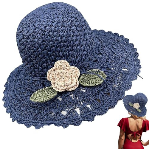 Sombreros de paja de ganchillo, sombreros de paja plegables, sombreros de paja ajustables con flores, sombrero flexible tejido a mano, sombrero de sol para mujer, para senderismo, parque, playa,