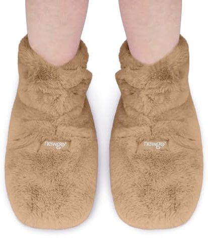 NEWGO Microwavable Booties and Feet Warmers, Heating Pad for Foot Deep-penetrating Heat Therapy for Cold Feet, Relieving Stiffness, Sore Muscles, Plantar Fascitis, Brown