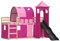 vidaXL Etagenbett, Stockbett mit Rutsche Gardinen, Kinderbett mit Rausfallschutz Lattenrost, Spielbett Bett ohne Matratze, Rosa 90x200cm