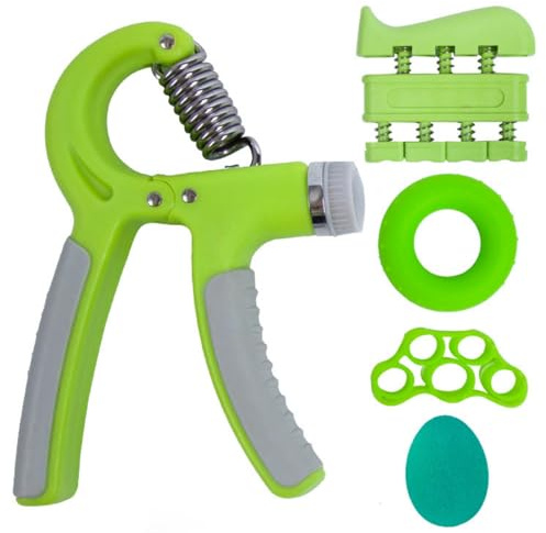 5 Pieces Life Hand Trainer Set with Finger Trainer, Rubber Trainer, Ring Trainer, Softball, Grip Trainer, Resistance 5-60 kg (Green)