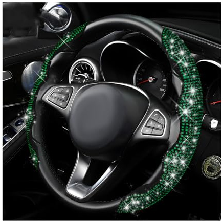 Yourkar Lenkradbezug, 38,1 cm, Kristall-Diamant-Bling, für Auto-Lenkräder, Sicherheit, rutschfest, universelle Passform, glitzernde Lenkradabdeckung, Autozubehör (grün), 2 Stück