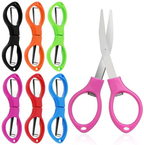 Lusofie 6 Stück Klappschere Faltbare Schere Klein Tragbare Verbandschere Mini Reise Scheren Edelstahl Bunt Schere Taschenschere Mit Hole Für Diy Reisen Büro Zuhause Schule Handwerk(6 Farben)